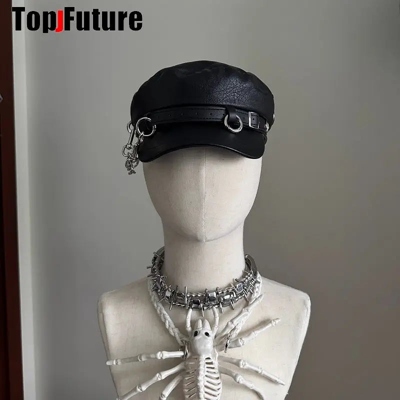 Unisex style Harajuku Gothic Lolita Hat Women Men Punk Designer beret subculture punk metal Cap Streetwear Arm Cap