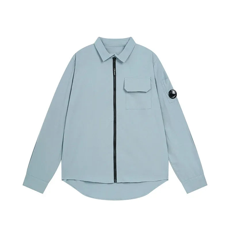 New Casual Minimalist Glasses Loose Long Sleeved Lapel Zipper Cardigan Shirt Youth Men's Shirt