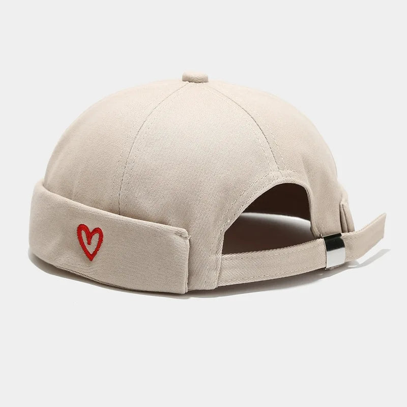 INS Literary Style Heart Love Label Docker Cap Vintage Brimless Hat Skullies Cap Beanie Hats Landlord Sailor Cap Men and Women