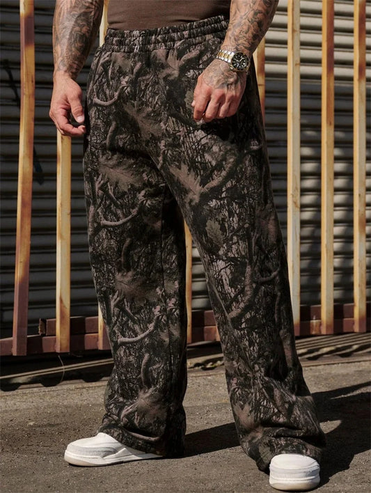 2025 New Jogger Straight Trendy Fitness Pants Men's Camouflage Wide Leg Pants Breathable running sweatpants loose men trousers