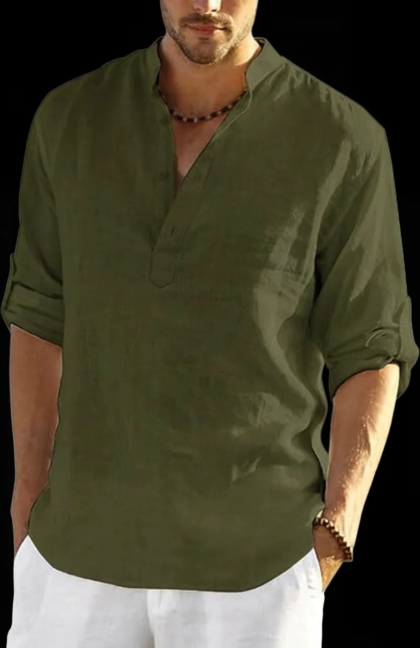 New Men's Casual Blouse Cotton Linen Shirt Loose Tops Long Sleeve Tee Shirt Spring Autumn Casual Handsome Men's Shirts