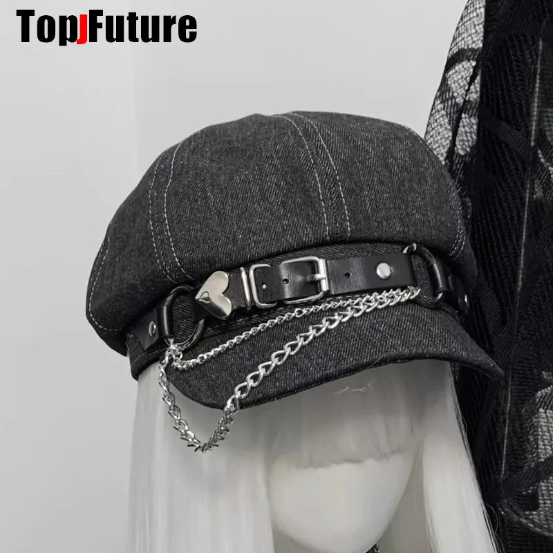 Women's Men's Harajuku Gothic Lolita Beret Hat Y2k Girls Punk Grunge Chic Streetwear Accessories Caps Newsboy Cap