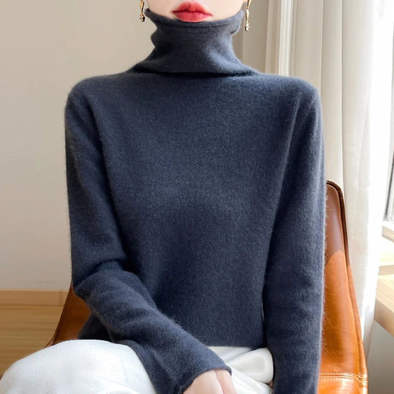 ZYCZCXX Autumn and Winter Turtleneck Sweater Women 100% Merino Wool Sweater Basic Knit Top 2024 New Women's Thermal Pullover