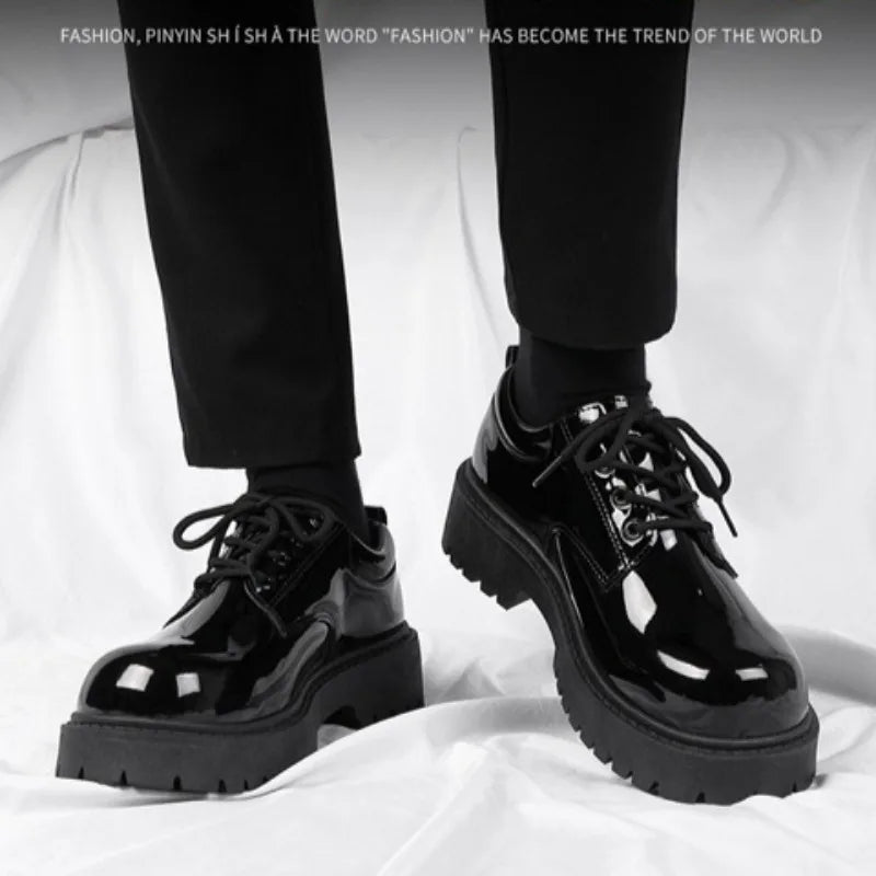 Unisex Black Leather Shoes 2025 Spring Platform Lace-up Oxfords Shoes Non Slip Comforts Men's Women Casual Work Shoes Plus 37-46