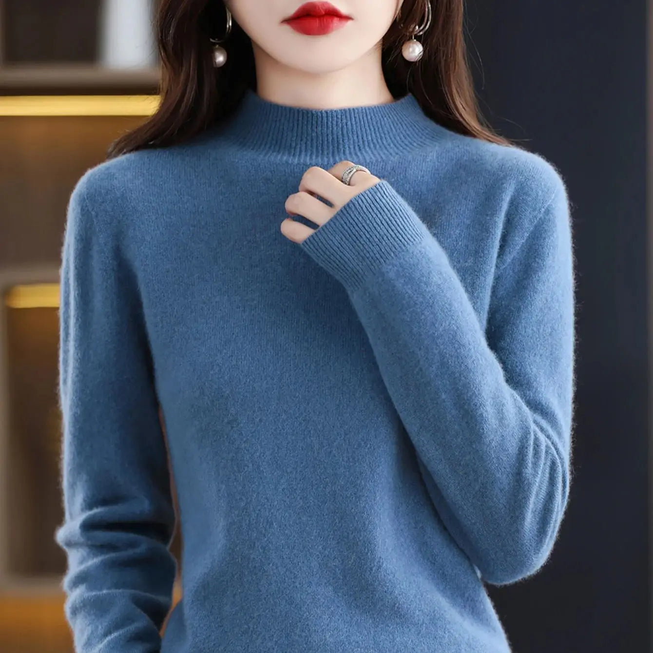 100% Merino Wool Cashmere Sweater Women Knitted Sweater Turtleneck Long Sleeve Pullovers Autumn Winter Clothing Warm Jumper Tops