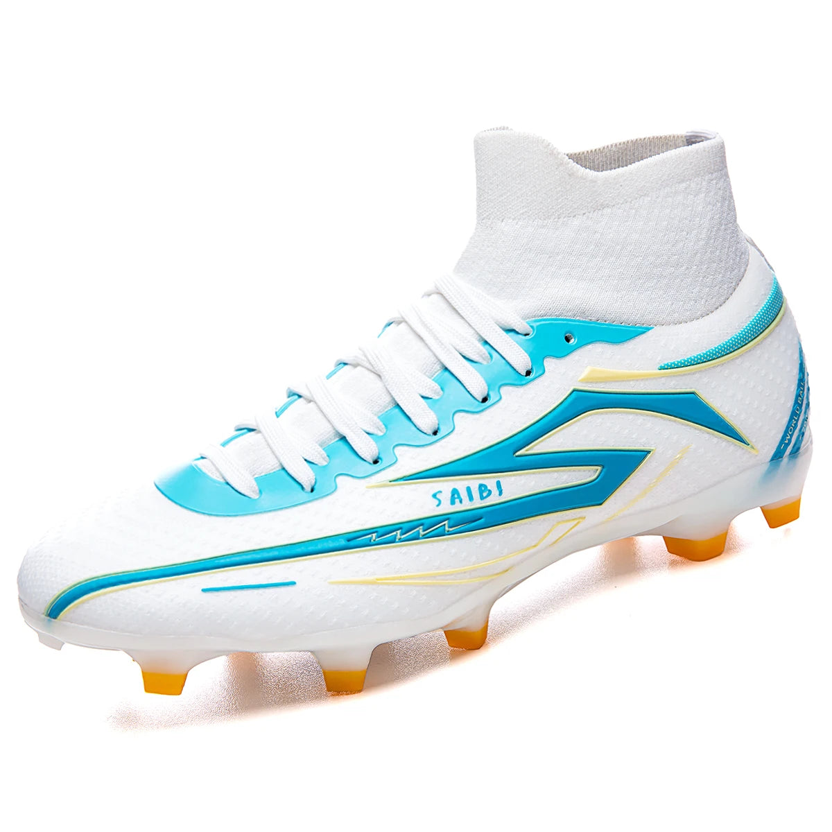 Unisex high-top soccer shoes for adult students, with the option of studded or long studs, available in 4 colors. Sole spikes