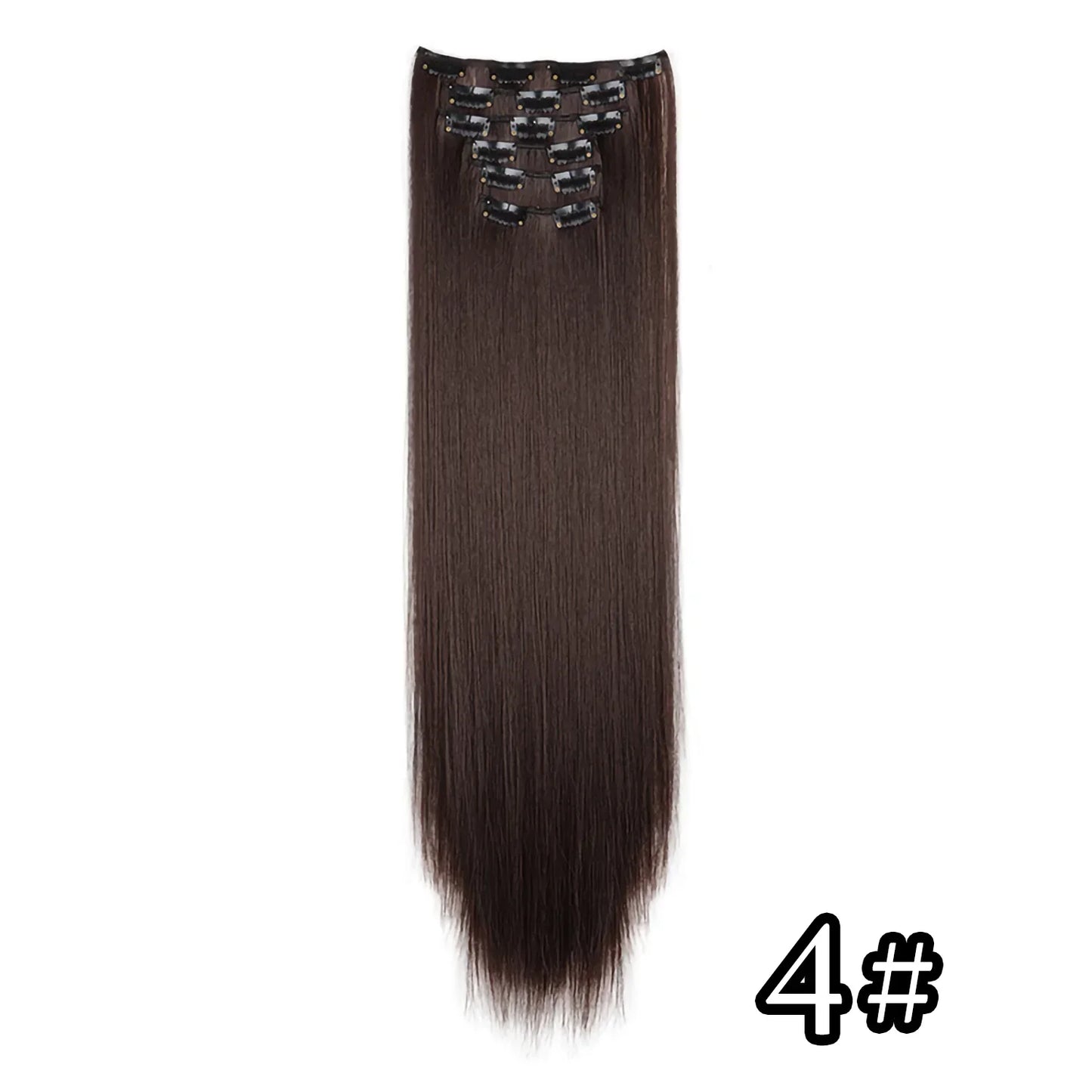 Black Hair Extensions 24"/60cm 6pcs/set Women Long Straight Synthetic Full Head Clip 16 Clips Ombre Heat Resistant Fiber Hair