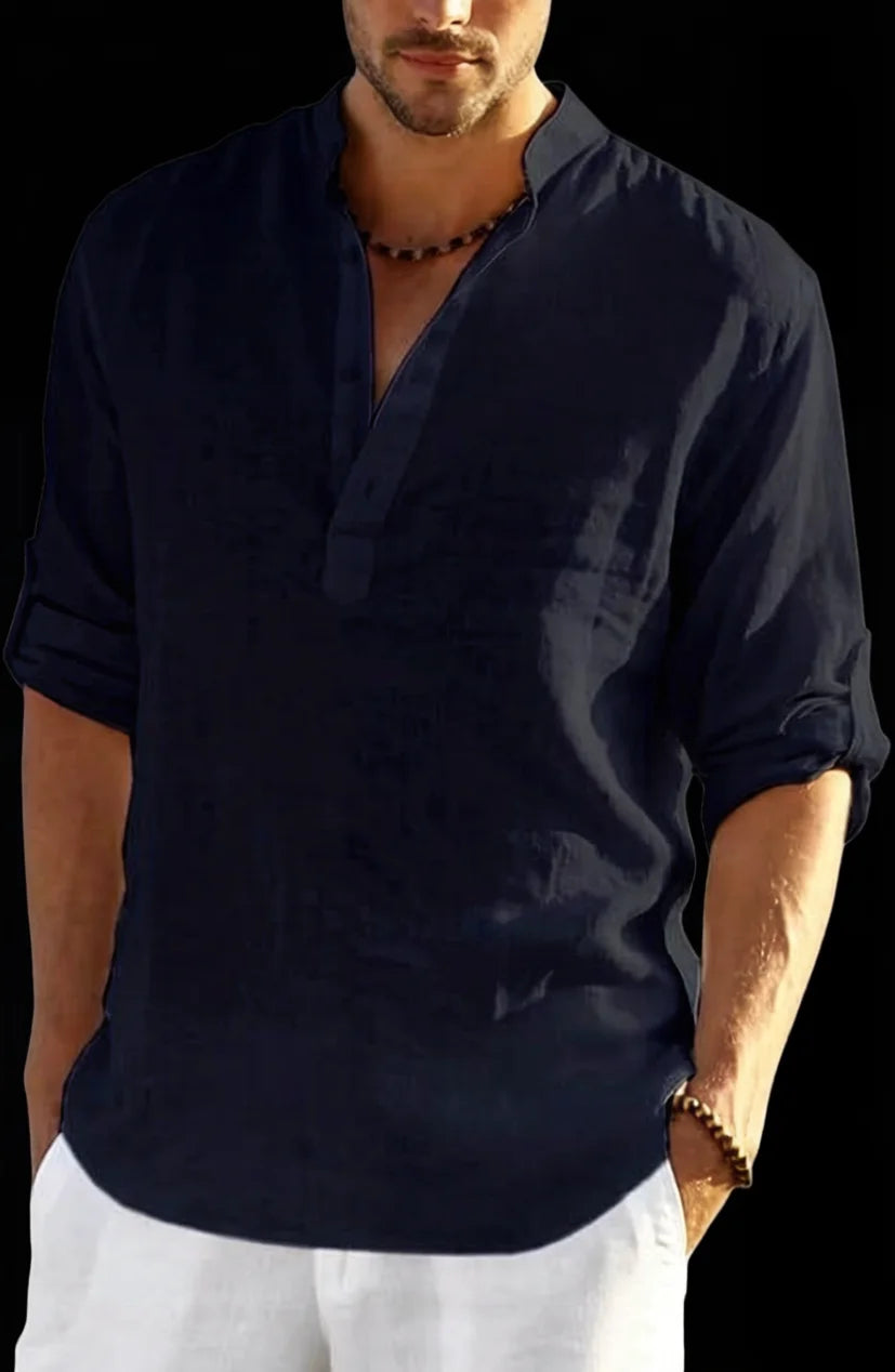 New Men's Casual Blouse Cotton Linen Shirt Loose Tops Long Sleeve Tee Shirt Spring Autumn Casual Handsome Men's Shirts