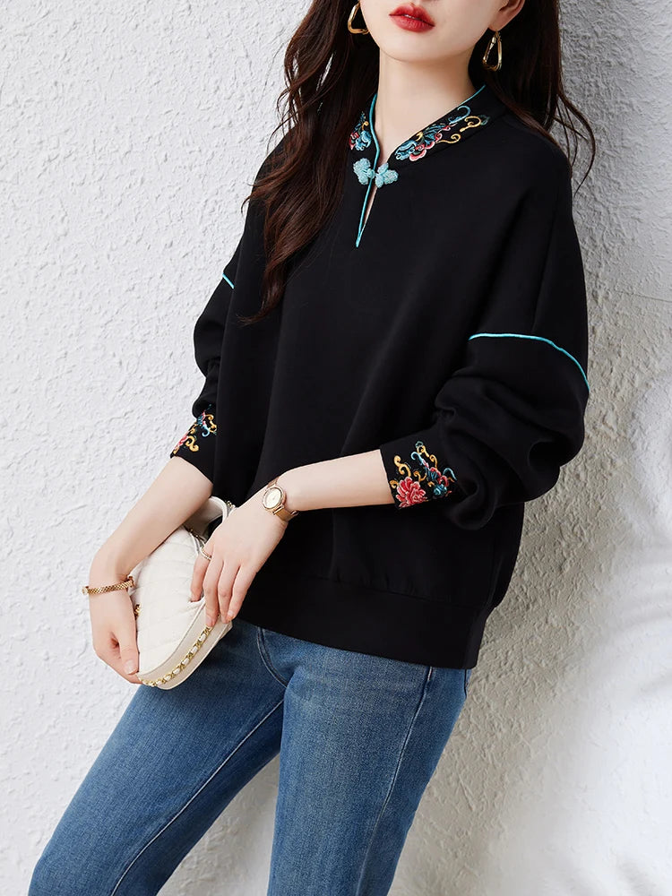 Chinese style Sweatshirts women's Hoodies Fashion pullovers Spring Autumn casual sweatshirts Tops female