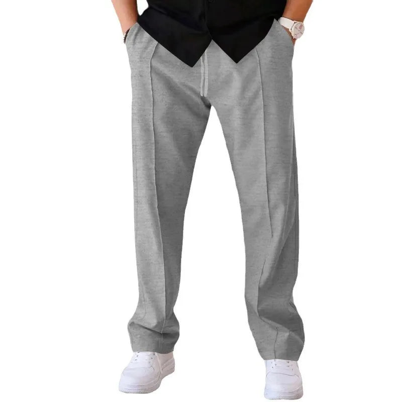 Loose Straight Casual Pants for Men Summer Faion Urban Sle mid Waist Straight Leg Trousers Khaki Color Pure Color Pattern