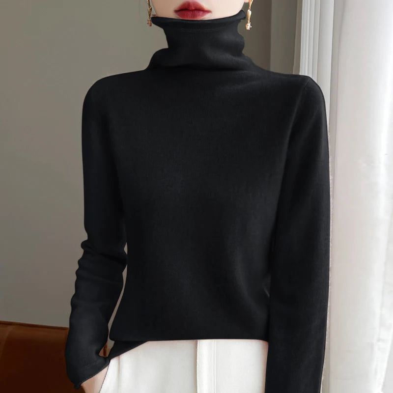 ZYCZCXX Autumn and Winter Turtleneck Sweater Women 100% Merino Wool Sweater Basic Knit Top 2024 New Women's Thermal Pullover