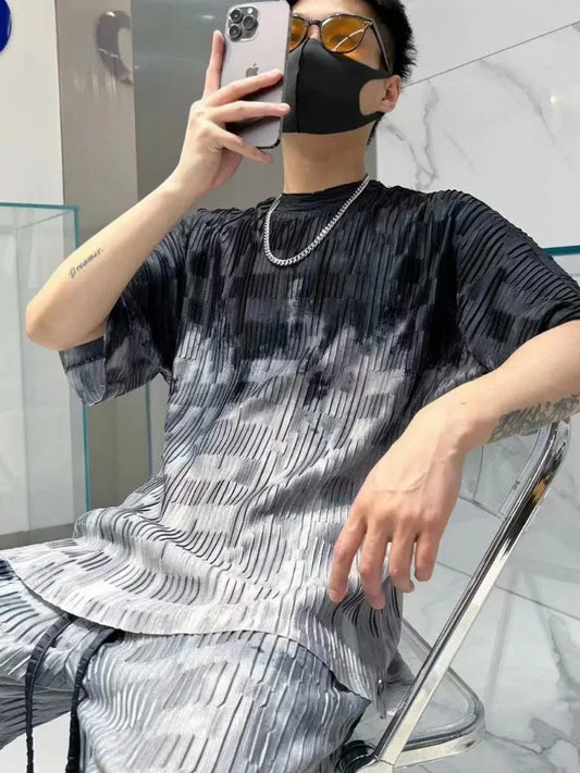 Jogger Jogging Running Male T Shirt Trousers Sets Oversized Graphic Men's Pants Set Print Stretch Tee Cheap Clothes Regular Fit