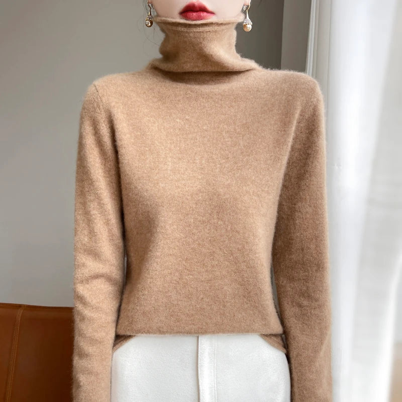 ZYCZCXX Autumn and Winter Turtleneck Sweater Women 100% Merino Wool Sweater Basic Knit Top 2024 New Women's Thermal Pullover