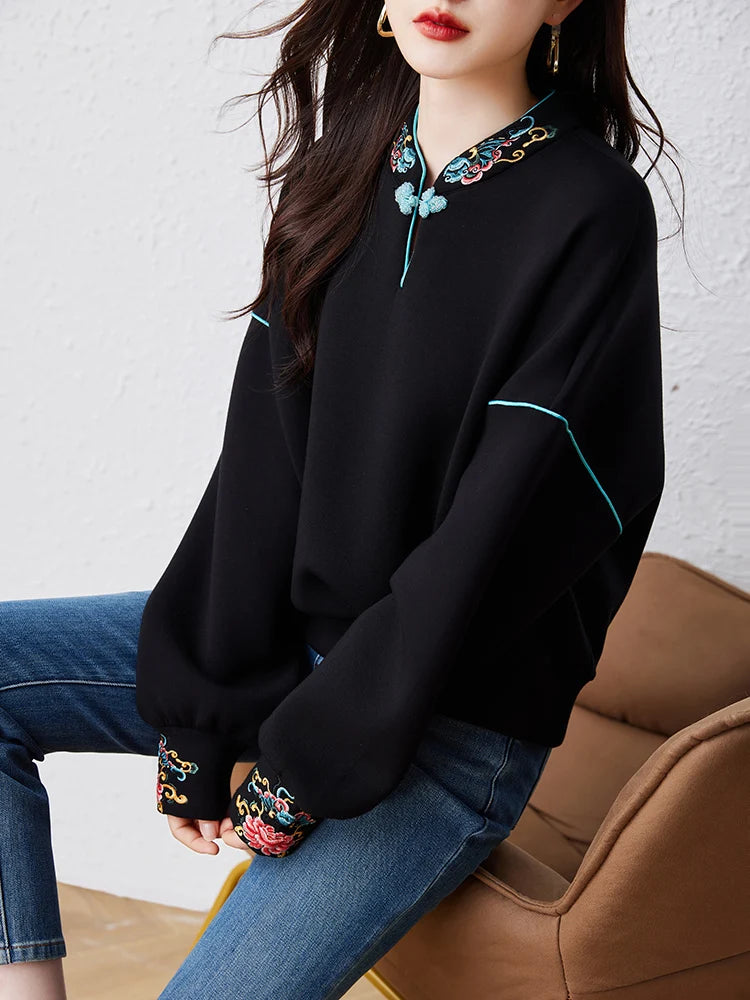 Chinese style Sweatshirts women's Hoodies Fashion pullovers Spring Autumn casual sweatshirts Tops female