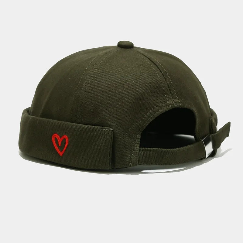 INS Literary Style Heart Love Label Docker Cap Vintage Brimless Hat Skullies Cap Beanie Hats Landlord Sailor Cap Men and Women