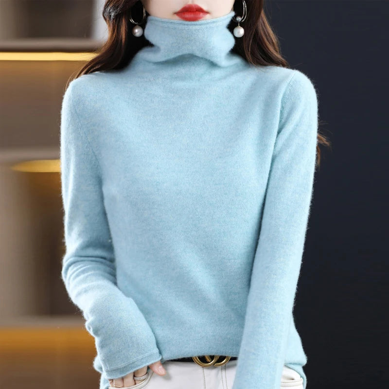 ZYCZCXX Autumn and Winter Turtleneck Sweater Women 100% Merino Wool Sweater Basic Knit Top 2024 New Women's Thermal Pullover
