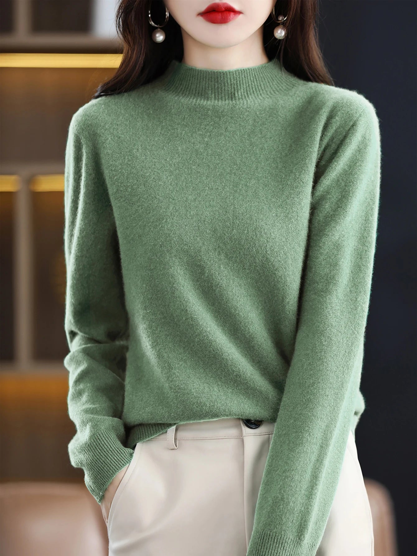 100% Merino Wool Cashmere Sweater Women Knitted Sweater Turtleneck Long Sleeve Pullovers Autumn Winter Clothing Warm Jumper Tops