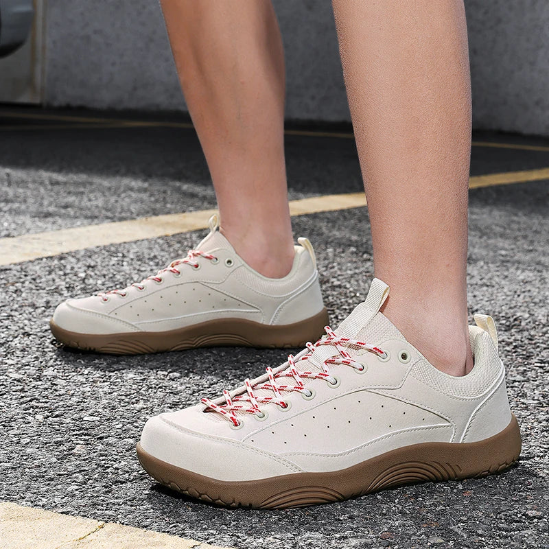 Unisex Wide Toe Shoes Artificial Leather Sneakers Outdoor Casual Walking Shoes Lace Up Retro Men Women Minimalist Barefoot Shoes