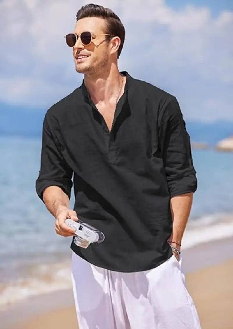 New Men's Casual Blouse Cotton Linen Shirt Loose Tops Long Sleeve Tee Shirt Spring Autumn Casual Handsome Men's Shirts