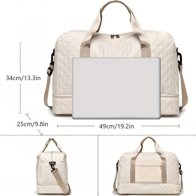 Casual nylon travel luggage bag,  large capacity sports and fitness storage, multi pocket portable weekender overnight bag