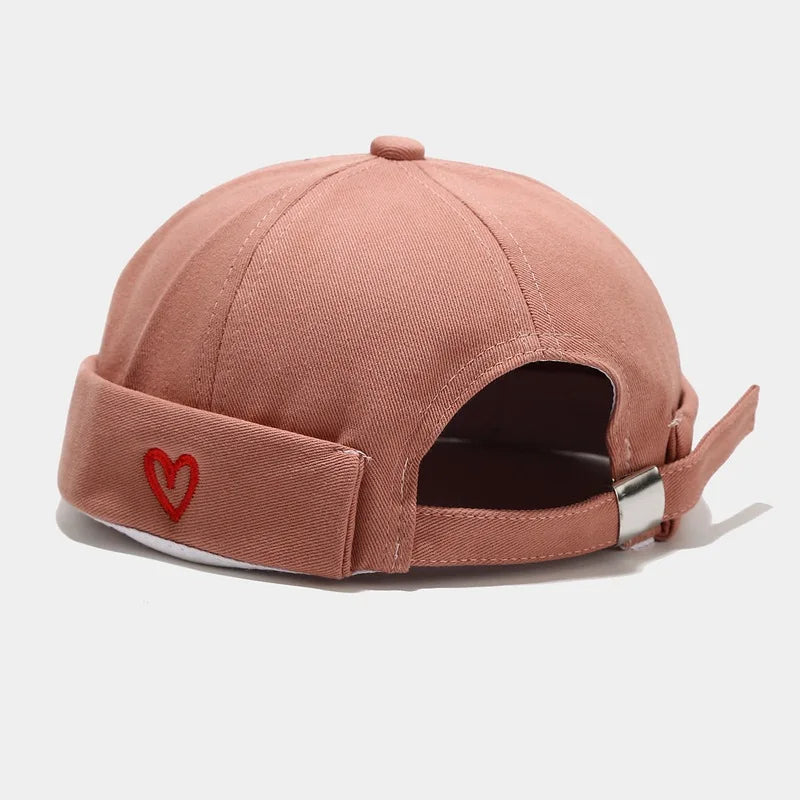 INS Literary Style Heart Love Label Docker Cap Vintage Brimless Hat Skullies Cap Beanie Hats Landlord Sailor Cap Men and Women