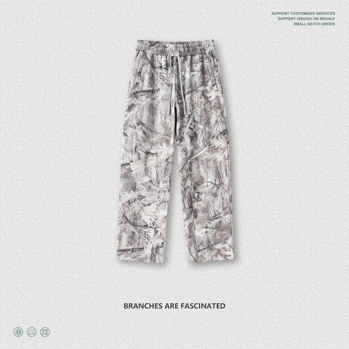 ZODF Autumn Winter Men 340gsm Fleece Straight Pants Unisex Baggy Branch Camouflage Printing Trousers Sweatpants HY1106