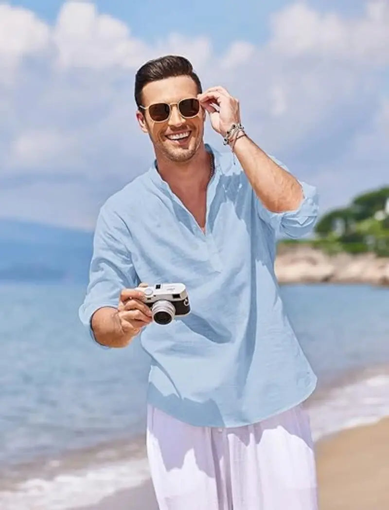 New Men's Casual Blouse Cotton Linen Shirt Loose Tops Long Sleeve Tee Shirt Spring Autumn Casual Handsome Men's Shirts