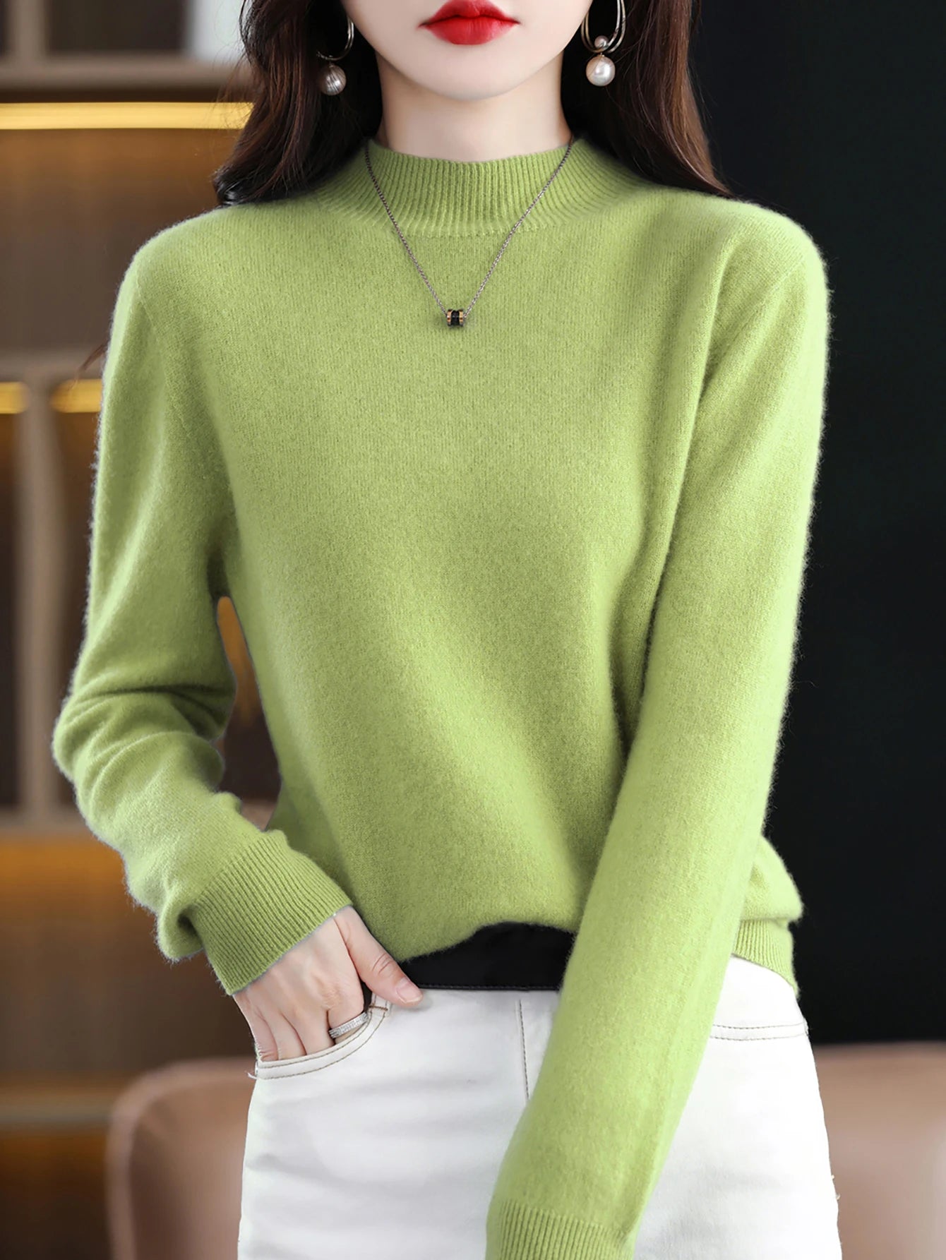 100% Merino Wool Cashmere Sweater Women Knitted Sweater Turtleneck Long Sleeve Pullovers Autumn Winter Clothing Warm Jumper Tops