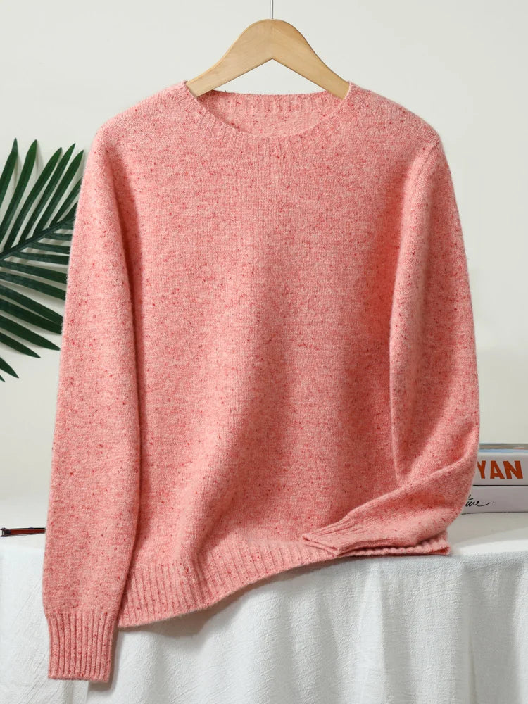 ZYCZCXX Women's Clothes 100% Merino Wool Round Neck Long-Sleeved Sweater 2025 New Pullover Autumn Winter Thick Colored Sweater