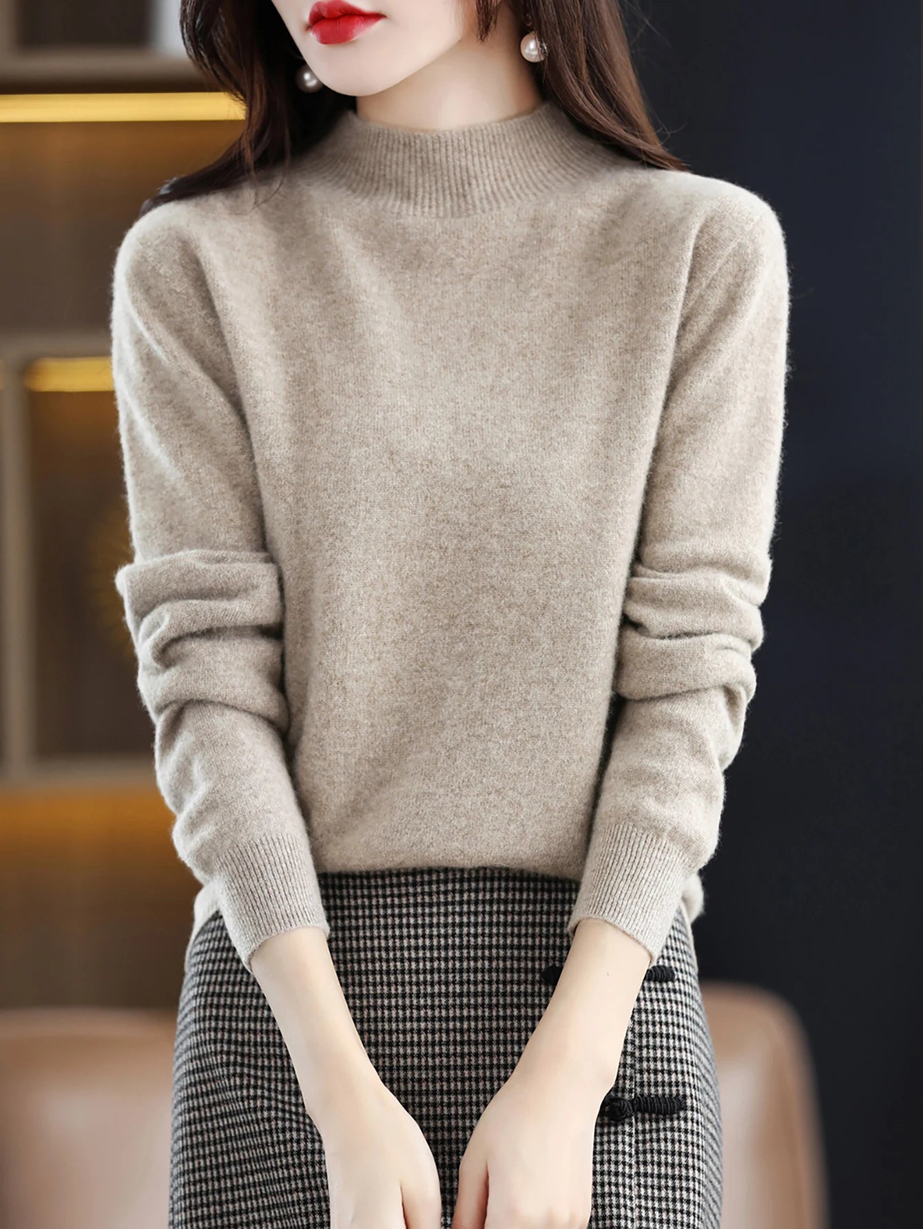 100% Merino Wool Cashmere Sweater Women Knitted Sweater Turtleneck Long Sleeve Pullovers Autumn Winter Clothing Warm Jumper Tops