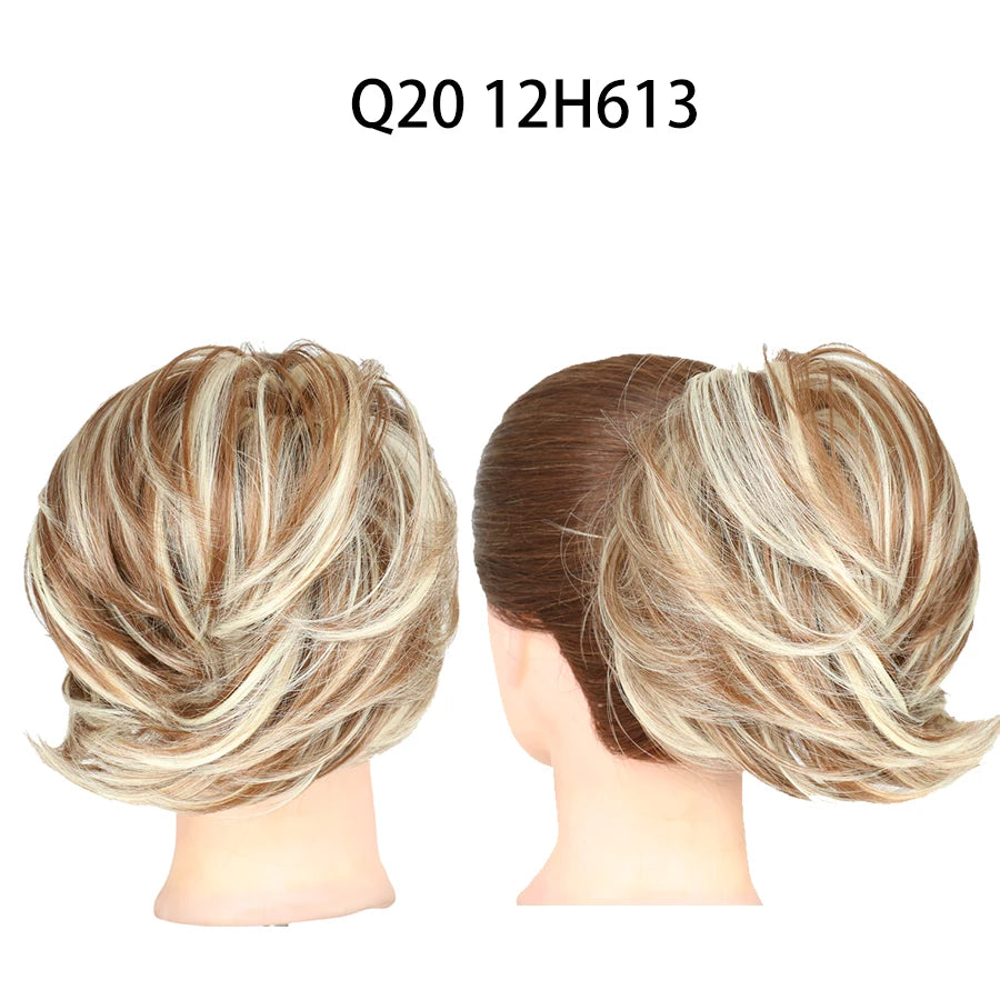 Hair Bun Ponytail Extension, Straight Synthetic Hairpiece Fully Short Ponytail Bun Extensions Hair Accessories Elastic Easy