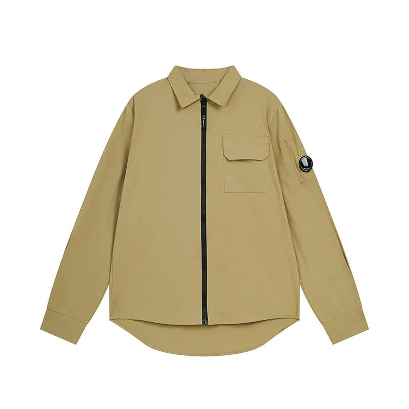 New Casual Minimalist Glasses Loose Long Sleeved Lapel Zipper Cardigan Shirt Youth Men's Shirt