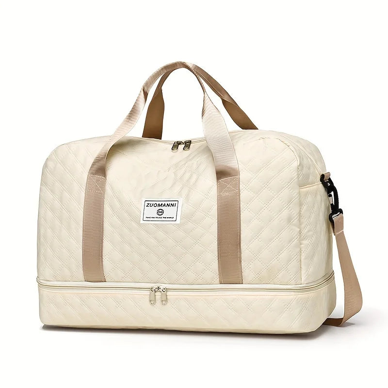 Casual nylon travel luggage bag,  large capacity sports and fitness storage, multi pocket portable weekender overnight bag