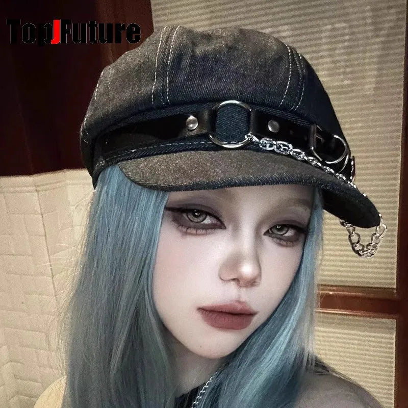 Women's Men's Harajuku Gothic Lolita Beret Hat Y2k Girls Punk Grunge Chic Streetwear Accessories Caps Newsboy Cap