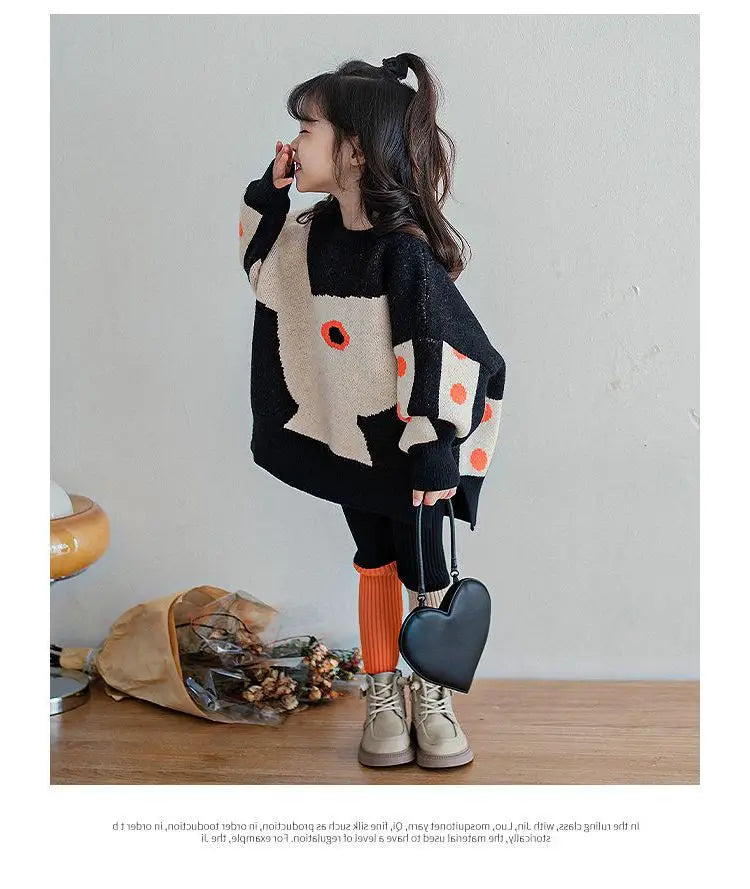 Sweaters Girls Children Clothing Thickening Warm Autumn Winter New Loose Two Piece Set Irregular Pattern Forking Cotton