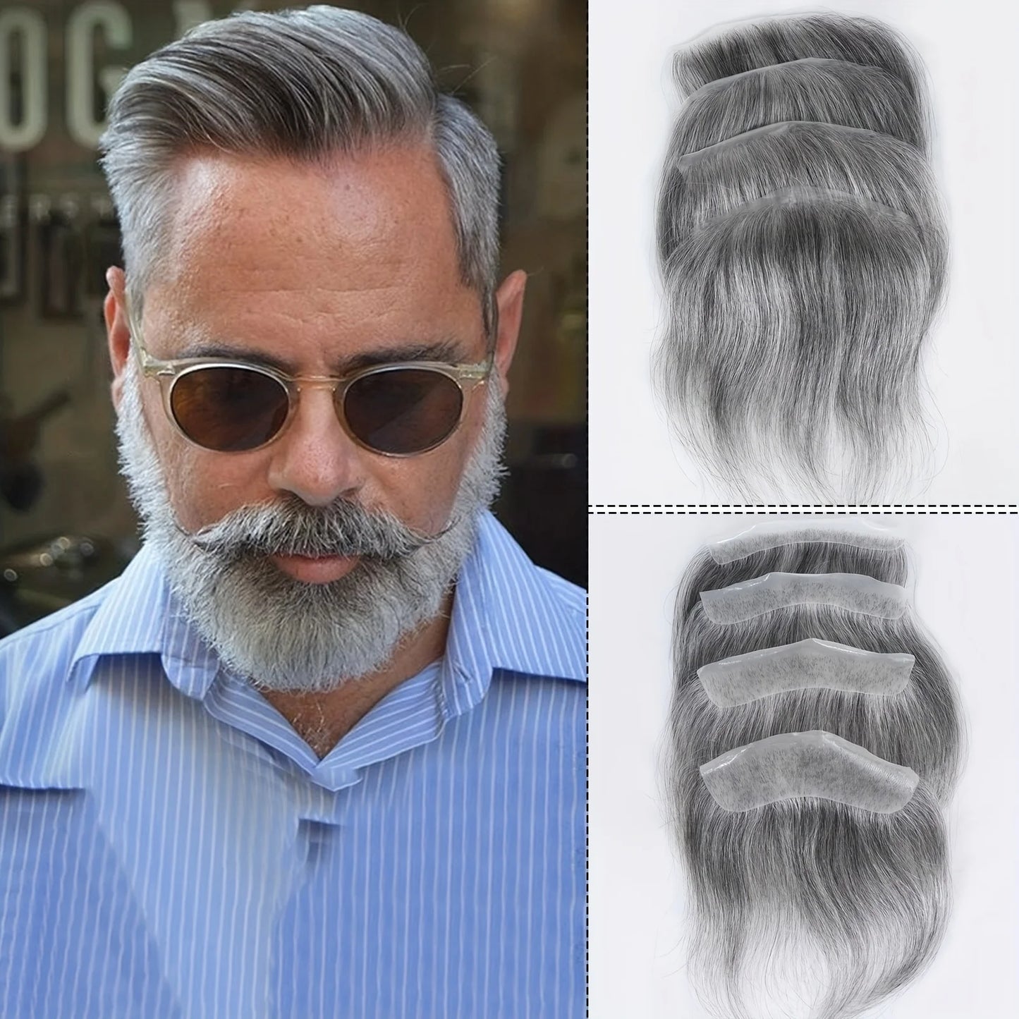 100% Human Hair Men’s V-Shaped Hairline Extensions | 6" Ultra-Thin PU Base | Natural-Looking Frontal Hairpiece Refills