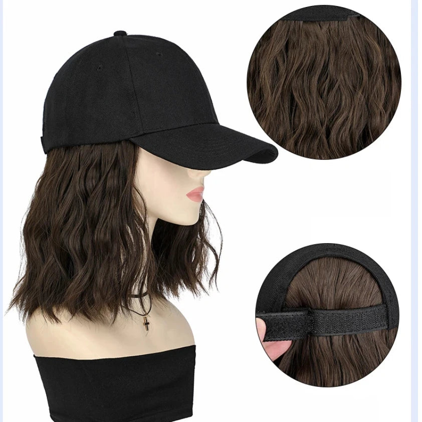 Synthetic Hat Wig for Women Wig Cap with Curly Hair Extensions Hat with Hair Wave Adjustable Baseball Cap Wigs