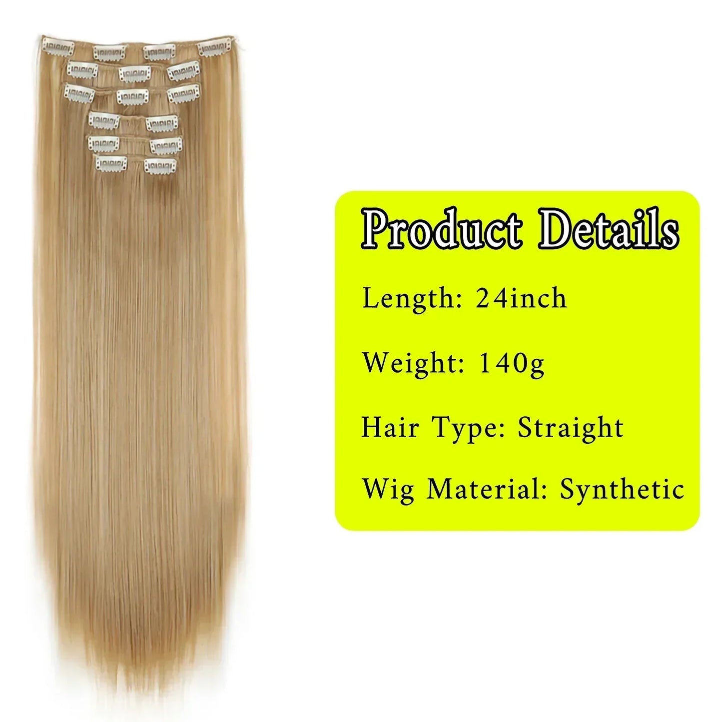 Black Hair Extensions 24"/60cm 6pcs/set Women Long Straight Synthetic Full Head Clip 16 Clips Ombre Heat Resistant Fiber Hair