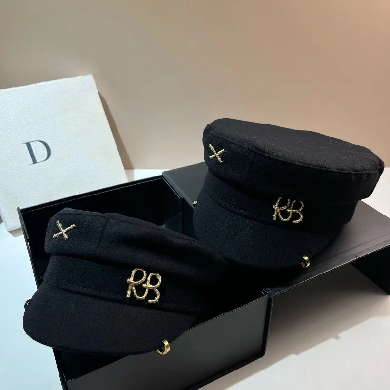 Luxury Designer Brand Wool Fabric Newsboy Caps for Women Letters Militray Hat Flat Top Cap Casual Gorras Visor Navy Hats Gorras