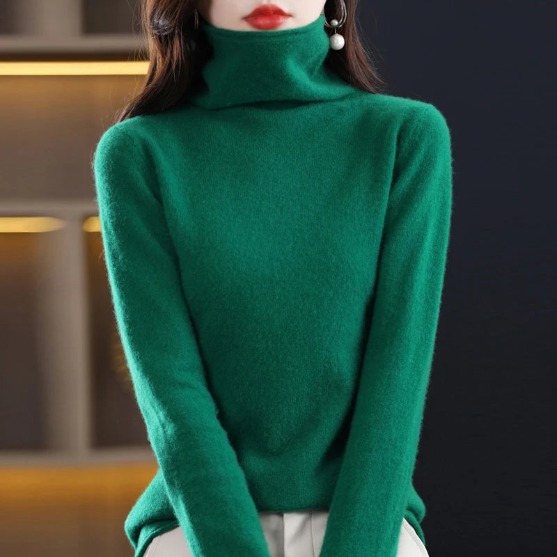 ZYCZCXX Autumn and Winter Turtleneck Sweater Women 100% Merino Wool Sweater Basic Knit Top 2024 New Women's Thermal Pullover