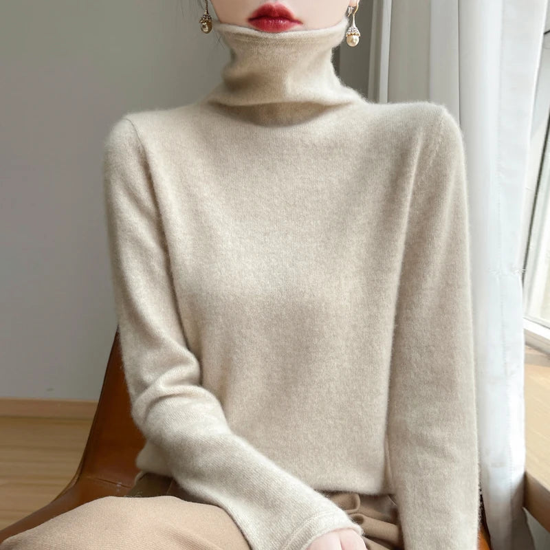 ZYCZCXX Autumn and Winter Turtleneck Sweater Women 100% Merino Wool Sweater Basic Knit Top 2024 New Women's Thermal Pullover