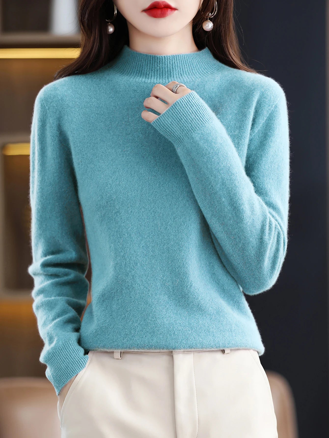 100% Merino Wool Cashmere Sweater Women Knitted Sweater Turtleneck Long Sleeve Pullovers Autumn Winter Clothing Warm Jumper Tops