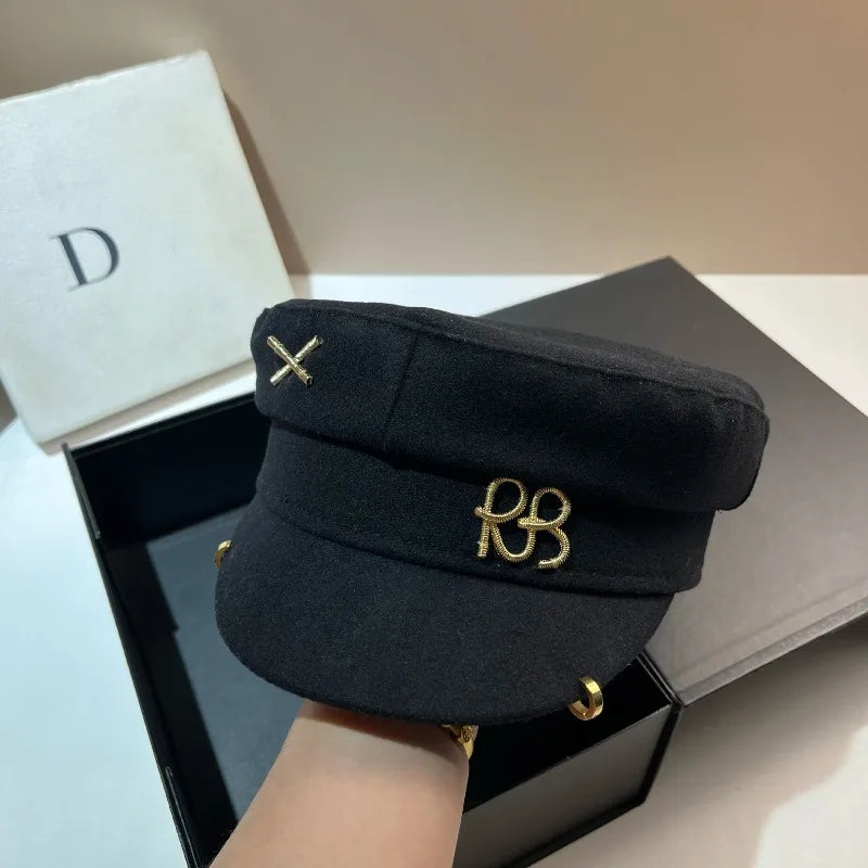 Luxury Designer Brand Wool Fabric Newsboy Caps for Women Letters Militray Hat Flat Top Cap Casual Gorras Visor Navy Hats Gorras