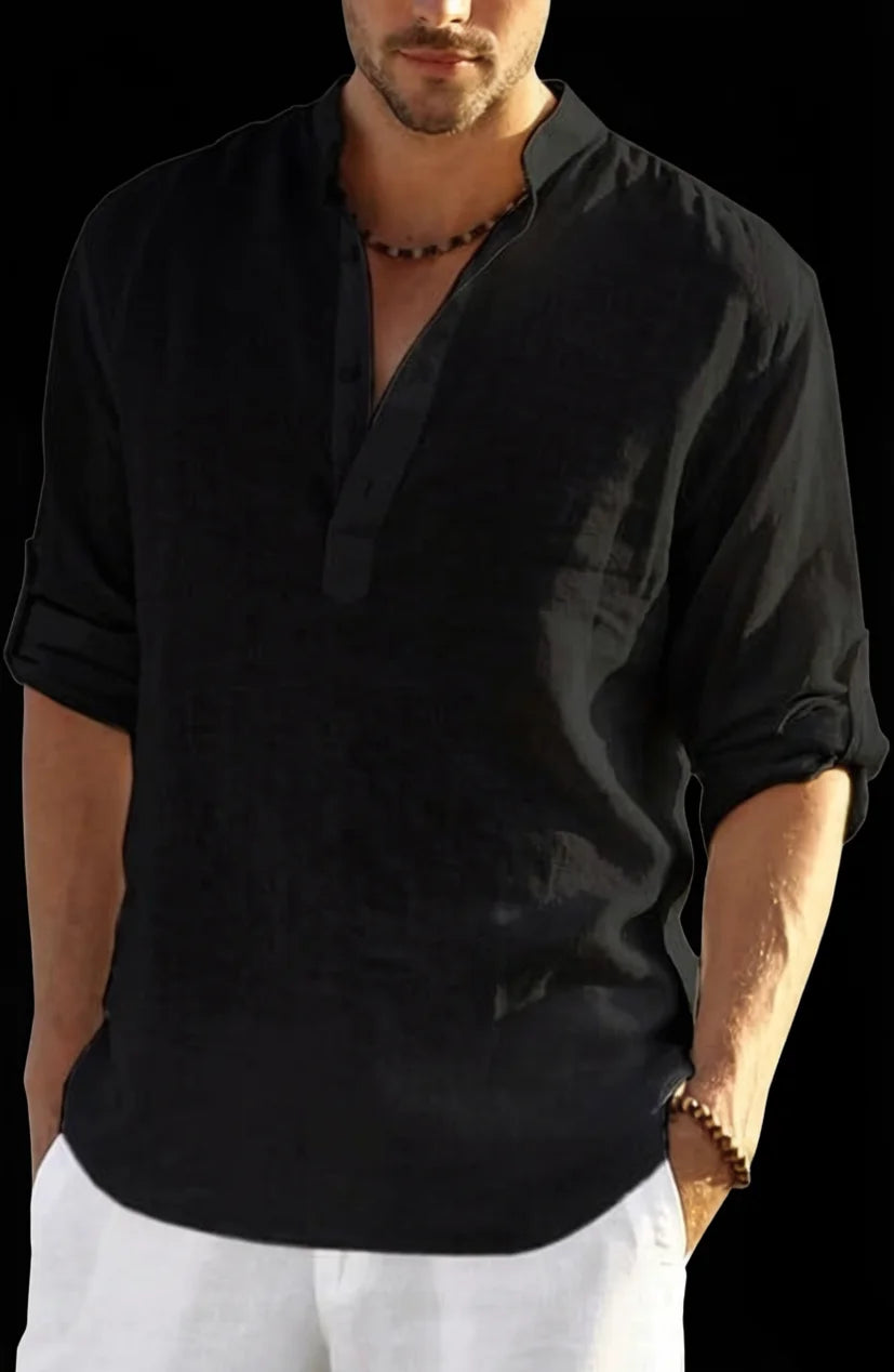 New Men's Casual Blouse Cotton Linen Shirt Loose Tops Long Sleeve Tee Shirt Spring Autumn Casual Handsome Men's Shirts