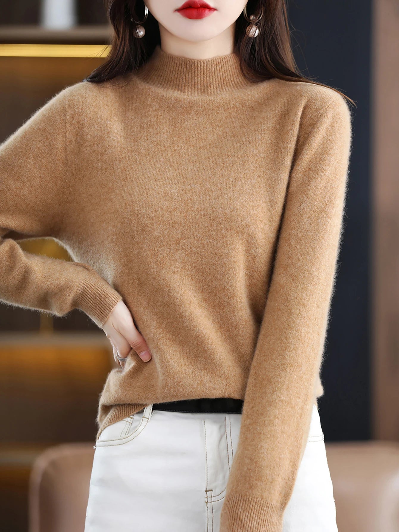 100% Merino Wool Cashmere Sweater Women Knitted Sweater Turtleneck Long Sleeve Pullovers Autumn Winter Clothing Warm Jumper Tops