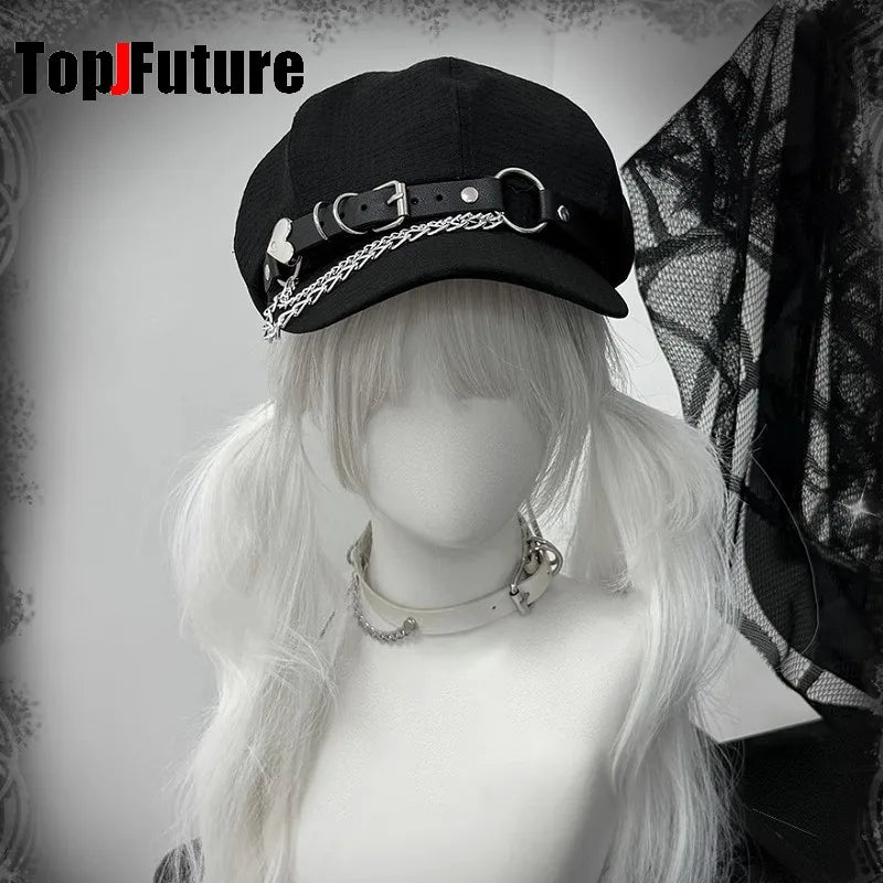 Women's Men's Harajuku Gothic Lolita Beret Hat Y2k Girls Punk Grunge Chic Streetwear Accessories Caps Newsboy Cap