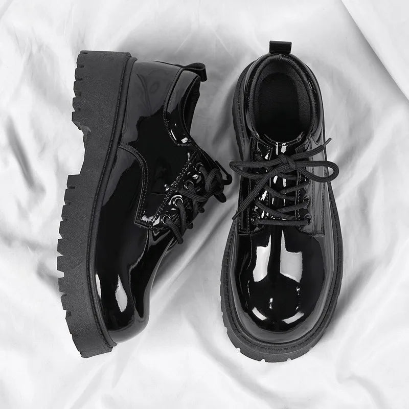 Unisex Black Leather Shoes 2025 Spring Platform Lace-up Oxfords Shoes Non Slip Comforts Men's Women Casual Work Shoes Plus 37-46