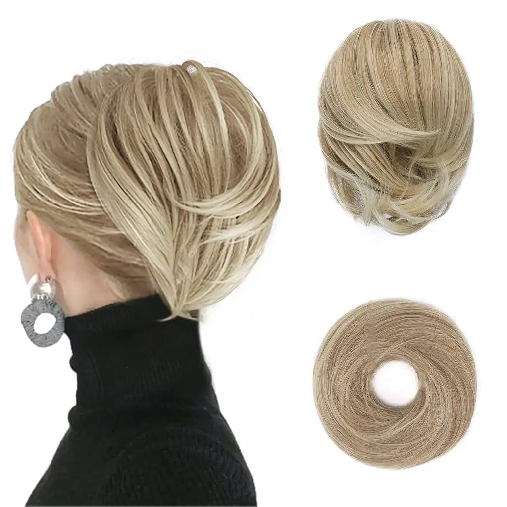 Hair Bun Ponytail Extension, Straight Synthetic Hairpiece Fully Short Ponytail Bun Extensions Hair Accessories Elastic Easy