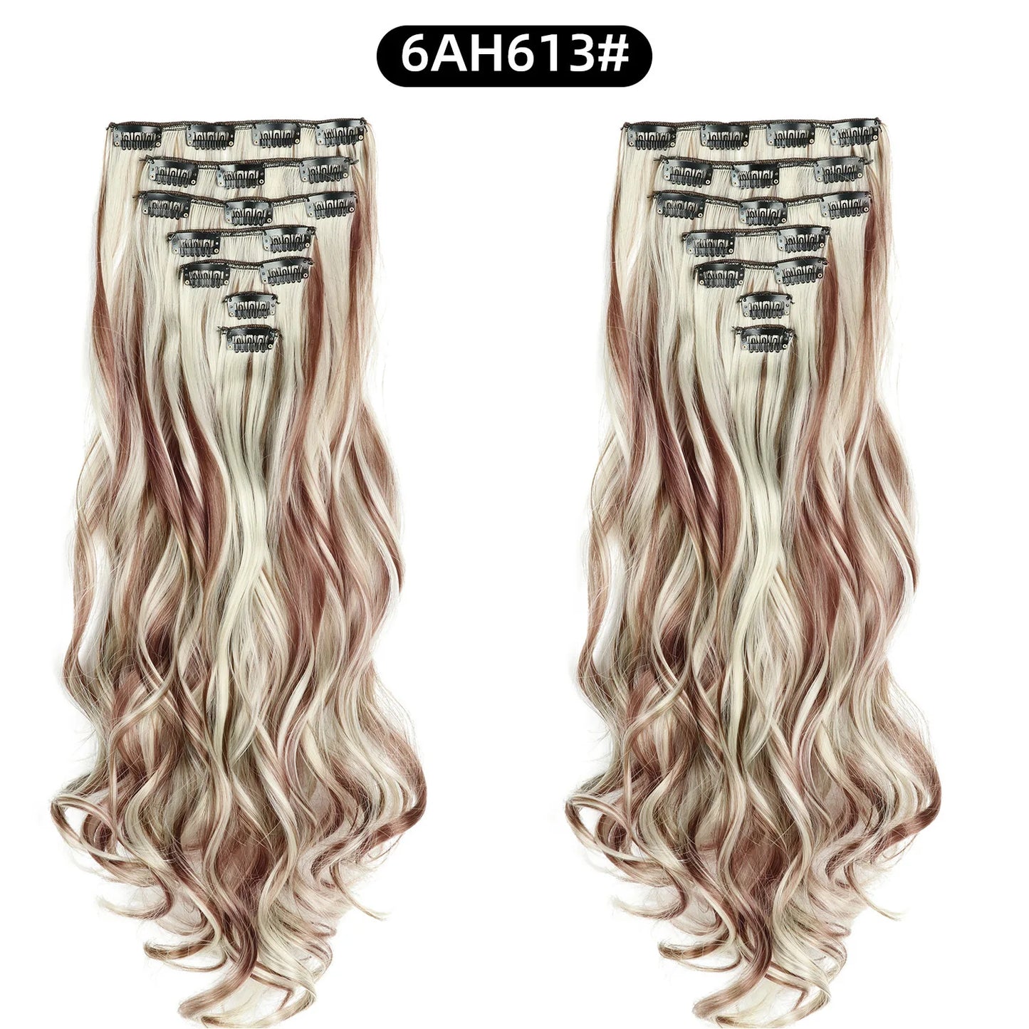 Clip In Hair Extensions 7 PCS Full Head 22 Inch Long Curly Wavy  For Women Girls Hair Synthetic Wig Hairpieces