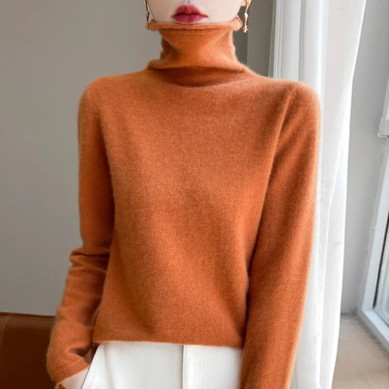 ZYCZCXX Autumn and Winter Turtleneck Sweater Women 100% Merino Wool Sweater Basic Knit Top 2024 New Women's Thermal Pullover